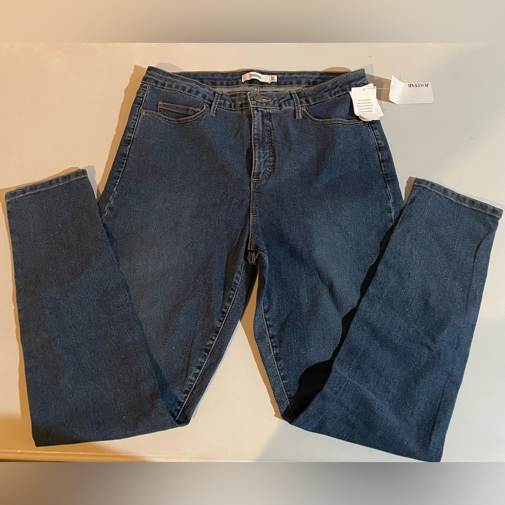 Jeans Skinny JustFab Blue Glam Jeans 34 High Waisted Tummy Tamer NWT